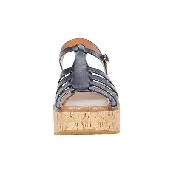 Kate Spade Retro Mabel Navy Leather Platform Wedge Peep Toe Sandals 8.5 - Picture 2 of 11